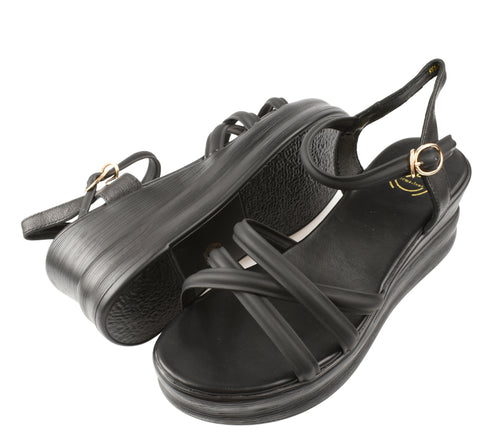 Sandale casual, dama, FORMAZIONE, 991-1 negru, piele naturala, platforma